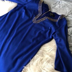 Electric blue mid sleeve dress with embellishments